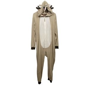 Reindeer adult pajama one piece sz L christmas
